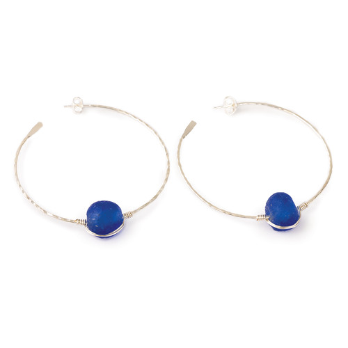 Evangeline Hoop Earrings Silver (Blue)